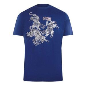 Cavalli Class Mens Leopard Logo T-Shirt / Blue